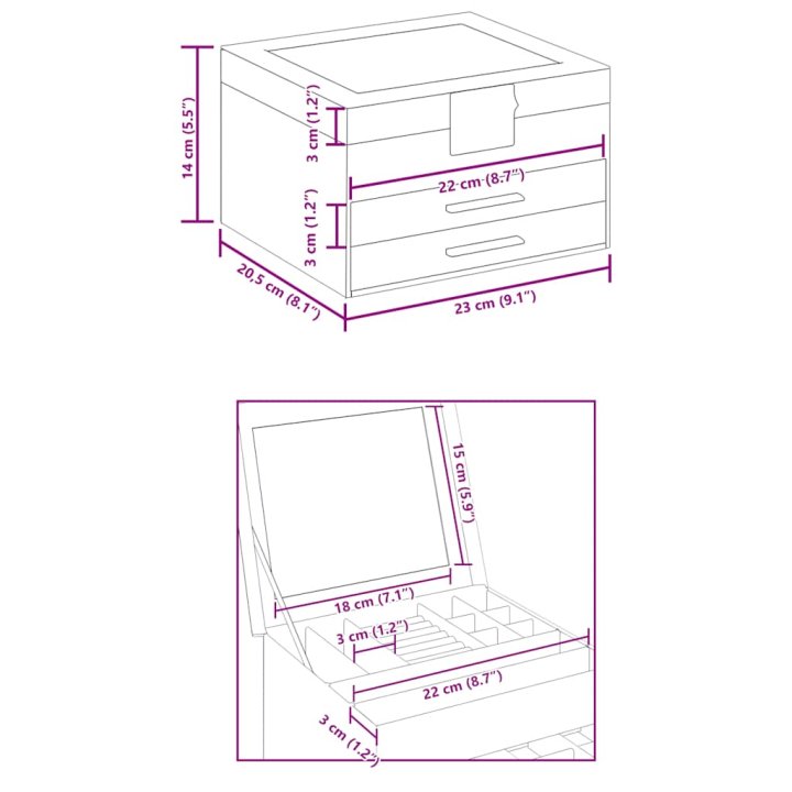 Caixa de jóias de 3 camadas branca 23x20,5x14 | Briva Home